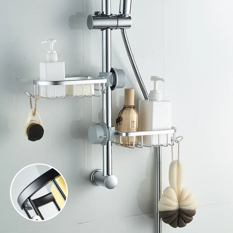 "Elegant tvålhållare i matt svart och silver, robust aluminium, för både kök och badrum, ger stil och organisation."