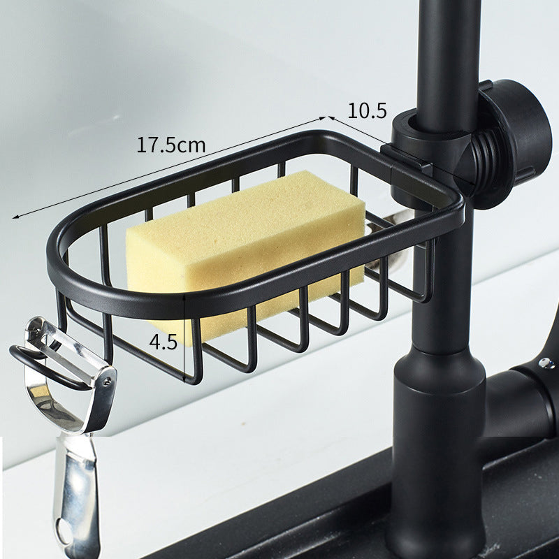 "Elegant tvålhållare i matt svart och silver, robust aluminium, för både kök och badrum, ger stil och organisation."
