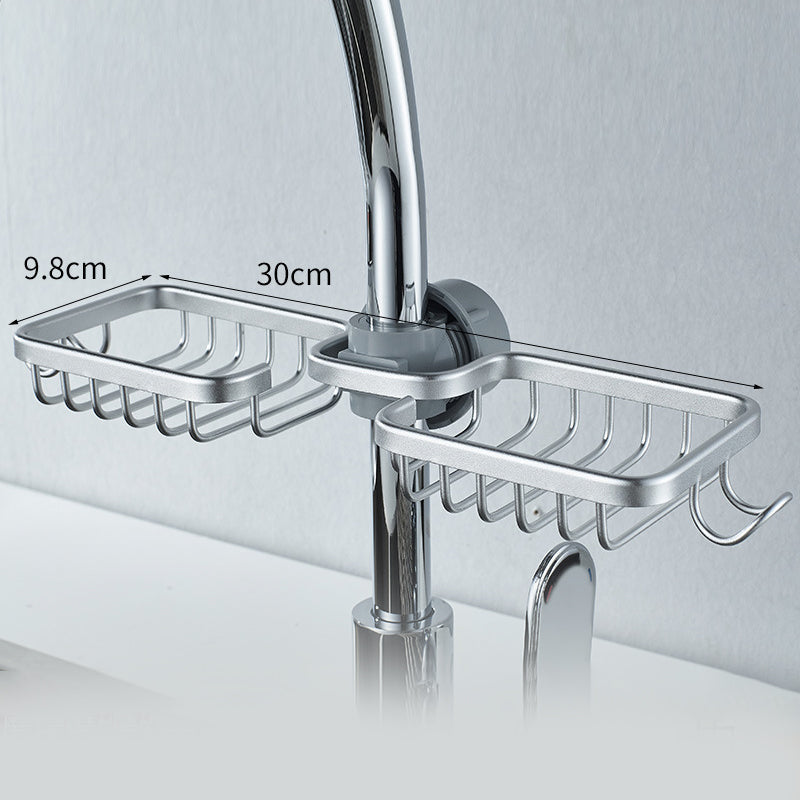 "Elegant tvålhållare i matt svart och silver, robust aluminium, för både kök och badrum, ger stil och organisation."