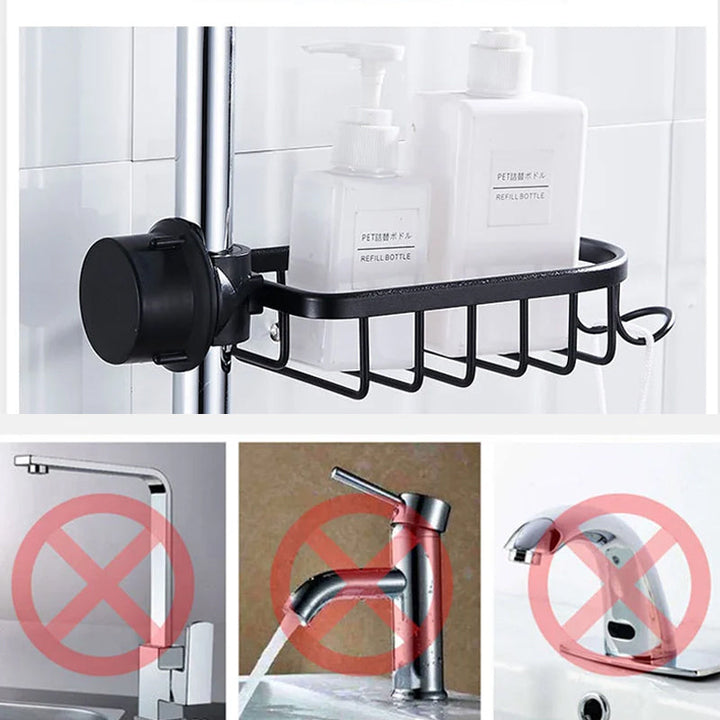 "Elegant tvålhållare i matt svart och silver, robust aluminium, för både kök och badrum, ger stil och organisation."