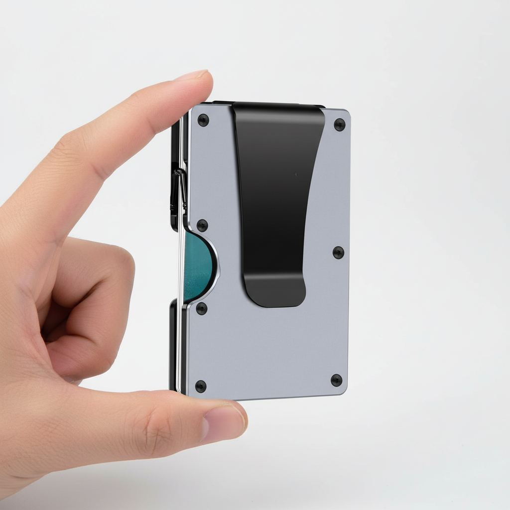 Elegant minimalistisk herrplånbok med RFID-skydd i trälook. Ultratunn korthållare för den medvetne.