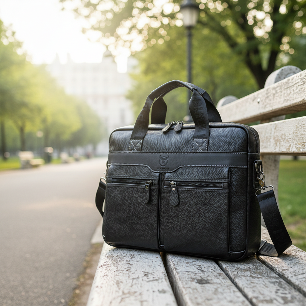 Elegant unisex laptopväska 15.6 tum i läder. Perfekt för proffs, skyddar din bärbara dator med stil.