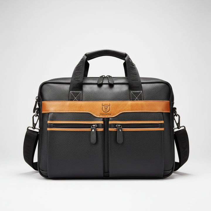 Rymlig läder laptopväska 15.6 tum. Håll din bärbara dator och tillbehör organiserade med stil.