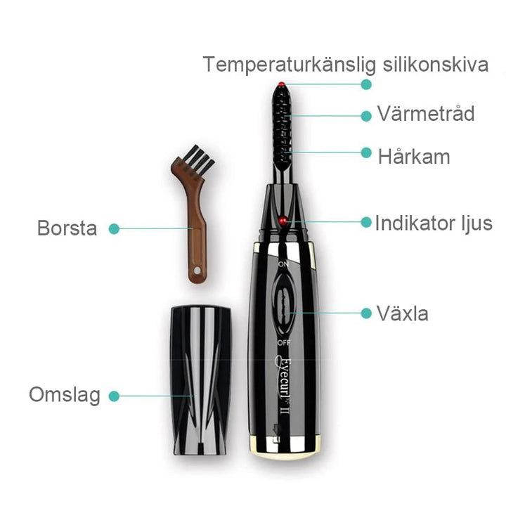 "Elegant uppvärmd ögonfransböjare i flera färger, designad för långa, böjda fransar. Perfekt för hemma och salong"
