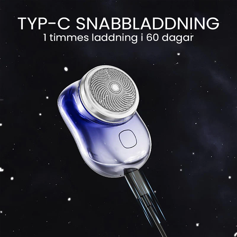"Elegant USB mini rakapparat för snabb, bekväm rakning. Kompakt, bärbar och perfekt för både våt och torr användning."