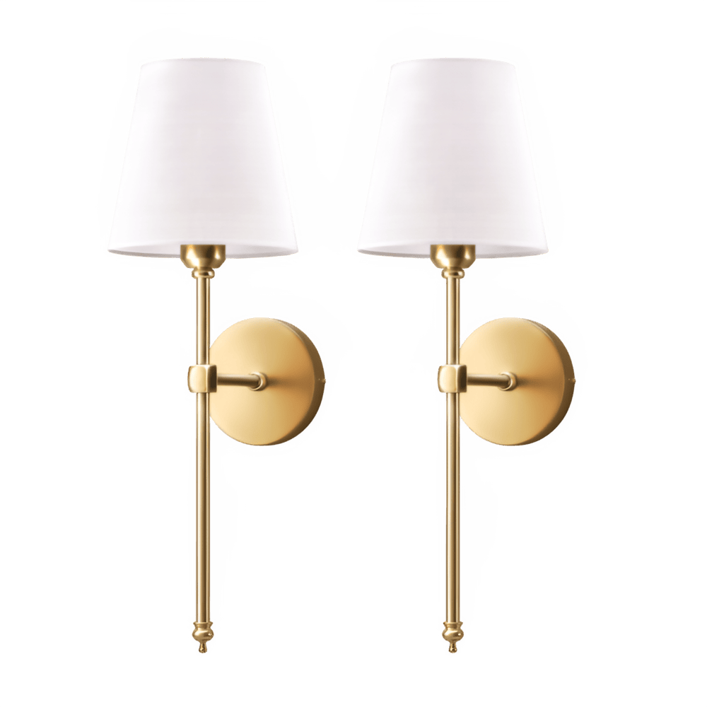 Vägglampa i metall & tyg, elegant design. Perfekt belysning och inredning för ett mysigt vardagsrum.
