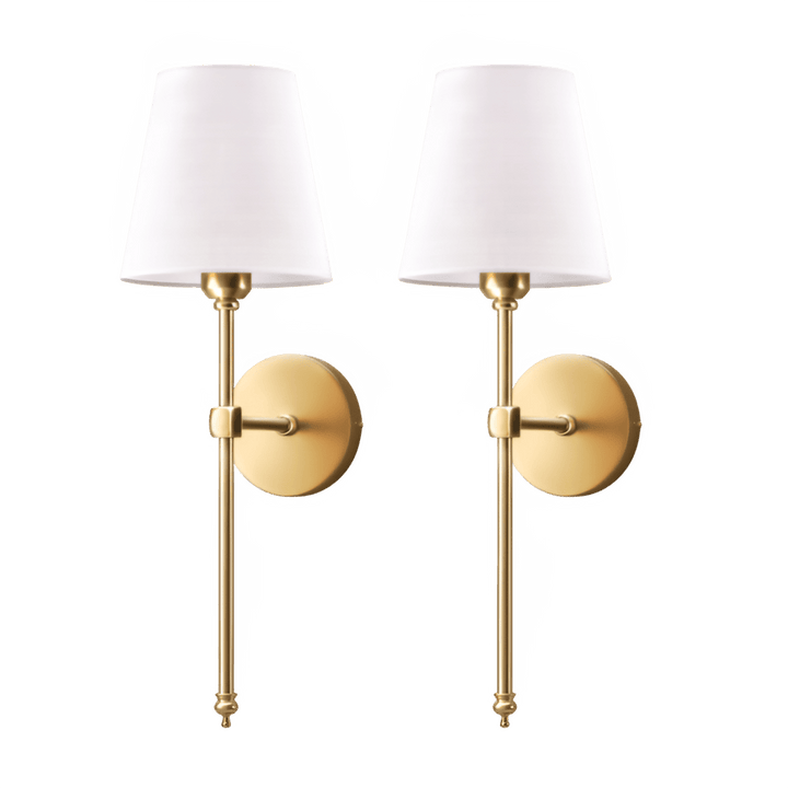 Vägglampa i metall & tyg, elegant design. Perfekt belysning och inredning för ett mysigt vardagsrum.