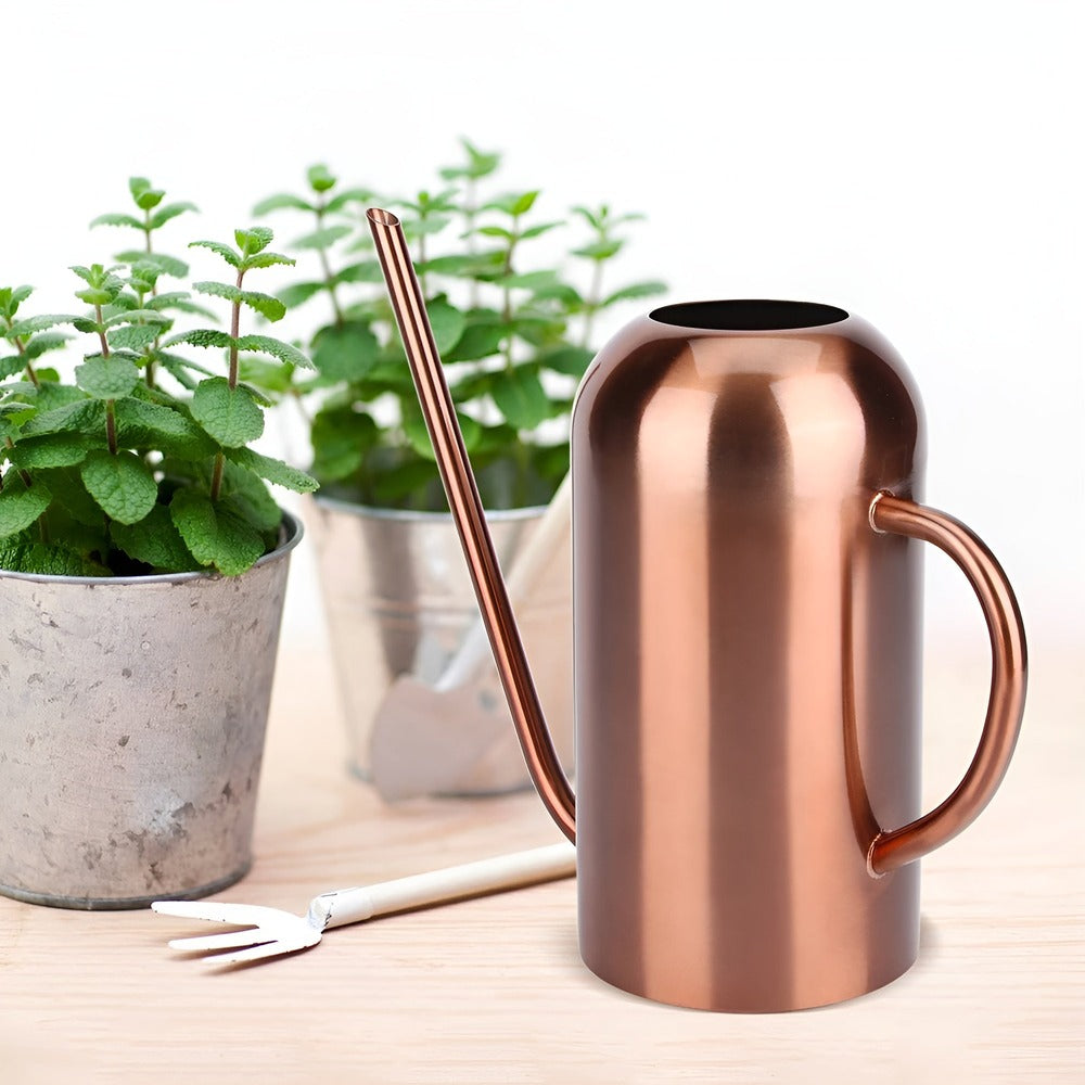 Elegant vattenkanna i rostfritt stål, 1,3 L, perfekt för precisionsvattning av inomhusväxter.