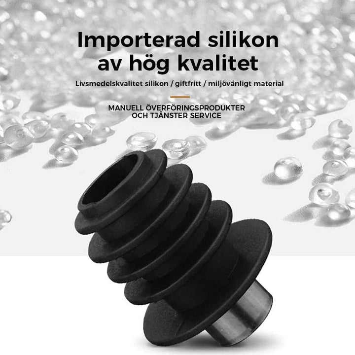 "Elegant vinpropp i rostfritt stål och silikon, djurinspirerade designalternativ, perfekt för att bevara smak och stil."