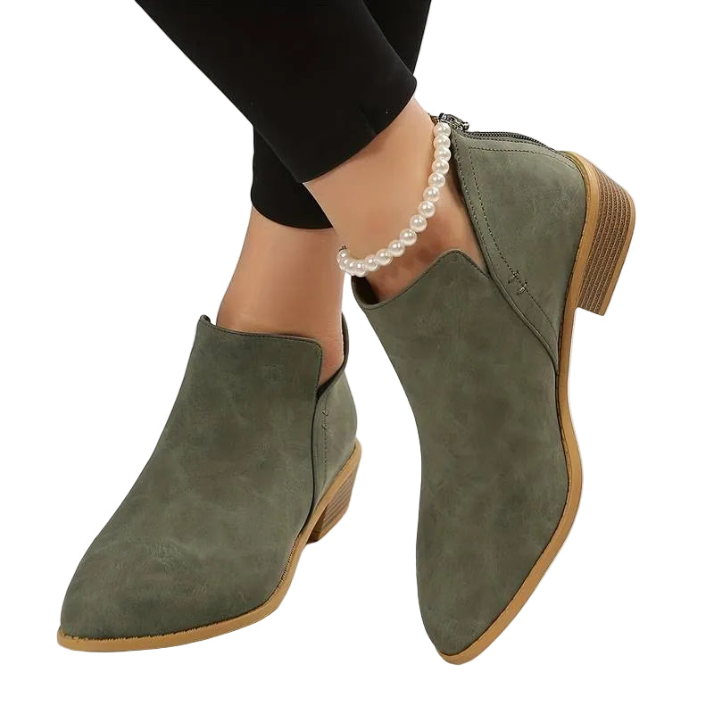 Eleganta ankelboots för kvinnor i grön mockaimitation, perfekt för höst och vardagsbruk.