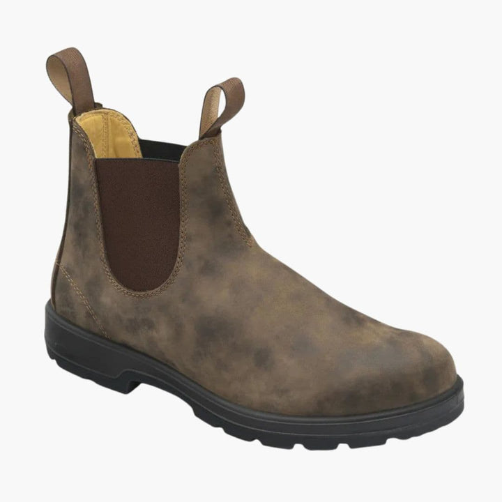 Stilrena svarta herr Chelsea-boots med gummisula. Bekväma slip-on stövlar för vardag och mode.