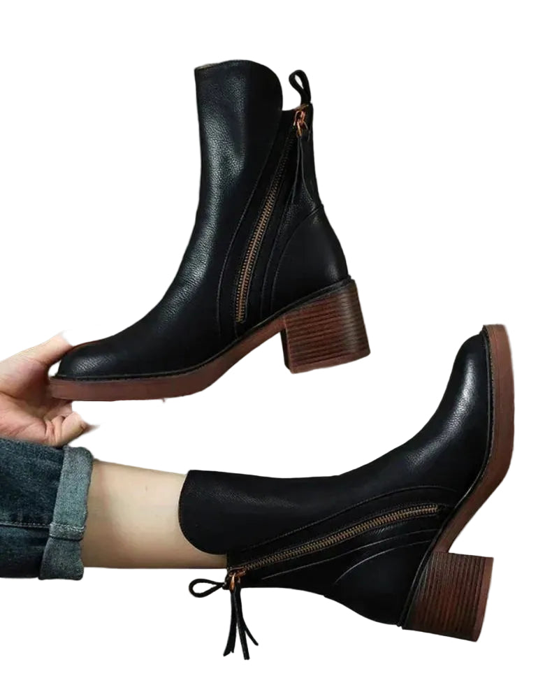 Eleganta bruna vinterboots i äkta läder med stabil klack för kvinnor.