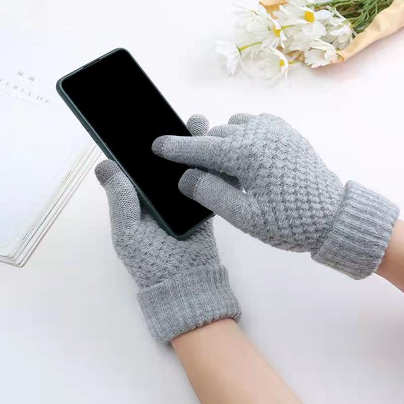 "Eleganta damhandskar i jacquard med pekskärmsfunktion och tjockt foder för elegant stil och värme under vintern."