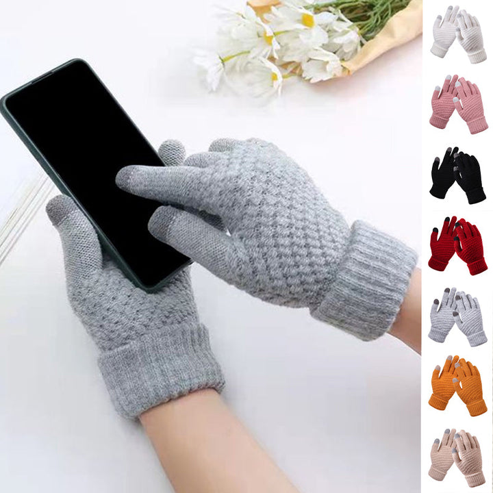 "Eleganta damhandskar i jacquard med pekskärmsfunktion och tjockt foder för elegant stil och värme under vintern."