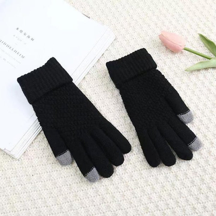 "Eleganta damhandskar i jacquard med pekskärmsfunktion och tjockt foder för elegant stil och värme under vintern."