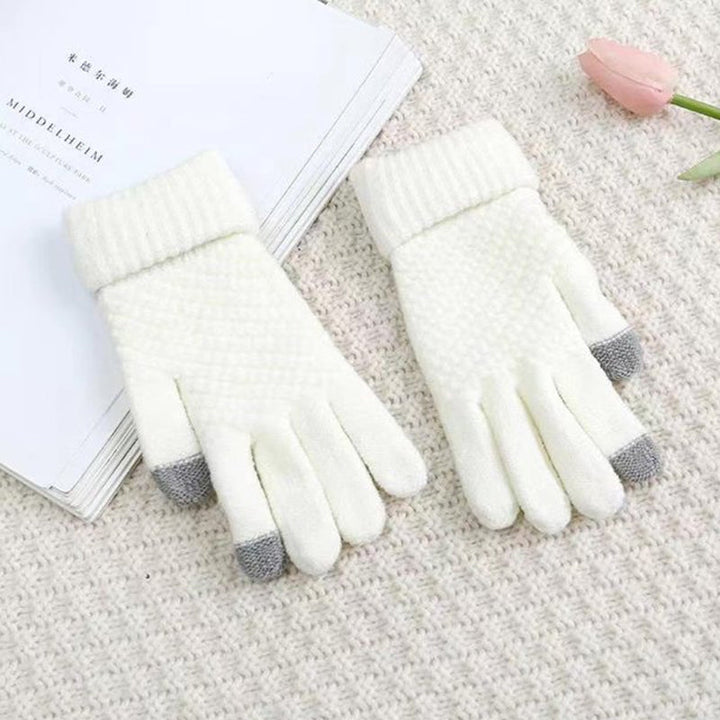 "Eleganta damhandskar i jacquard med pekskärmsfunktion och tjockt foder för elegant stil och värme under vintern."