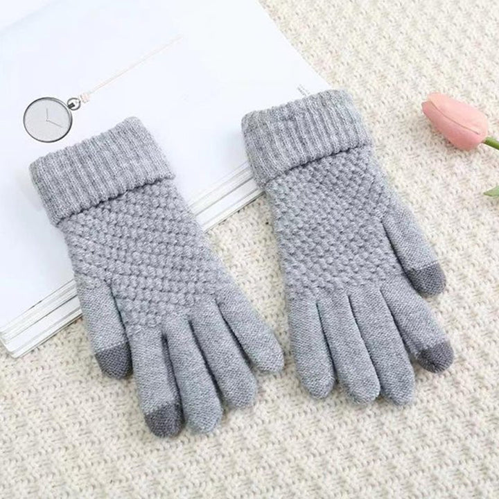 "Eleganta damhandskar i jacquard med pekskärmsfunktion och tjockt foder för elegant stil och värme under vintern."
