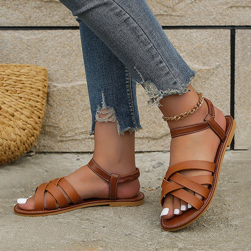 "Eleganta damplatta sandaler med PU-remmar och öppen tå i sommarstil för komfort och chic look."