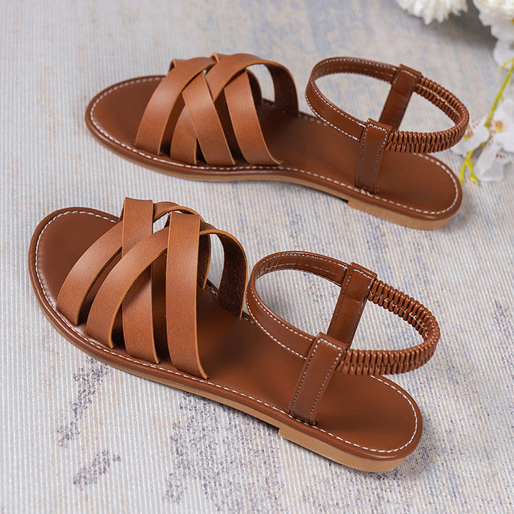 "Eleganta damplatta sandaler med PU-remmar och öppen tå i sommarstil för komfort och chic look."
