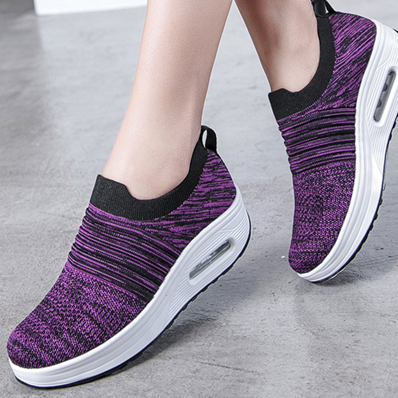 "Eleganta damsneakers med luftkudde och stöd för fotvalv. Finns i flera färger, elastiska och andas material."
