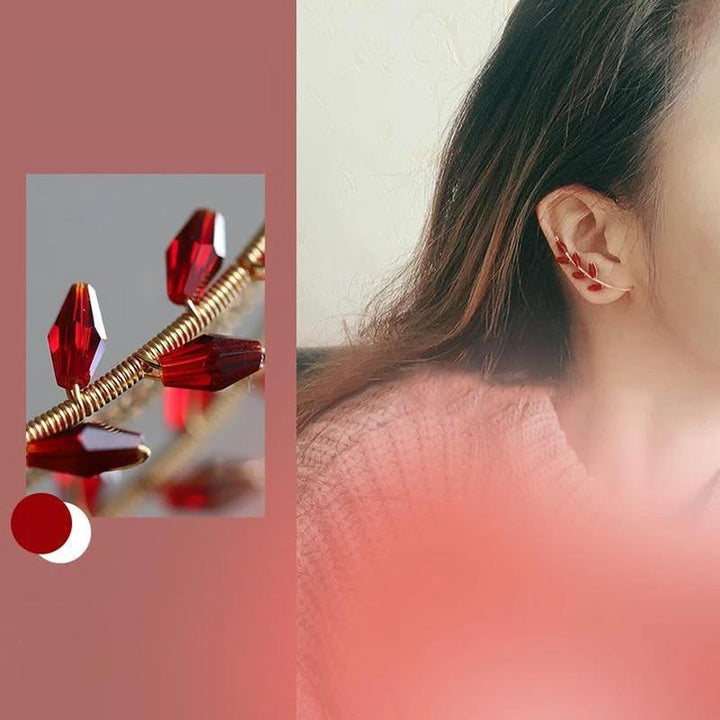 "Eleganta Glimma Löv örhängen utan hål, klämma runt örat, med fuskristall; perfekt för stil utan piercing."