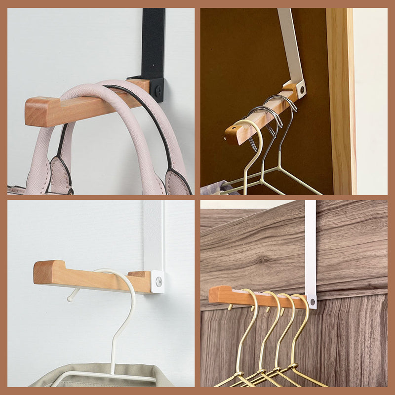 "Eleganta hopfällbara träkrokar för dörrar, multifunktionella, svart och vit design, maximerar utrymme i hemmet."