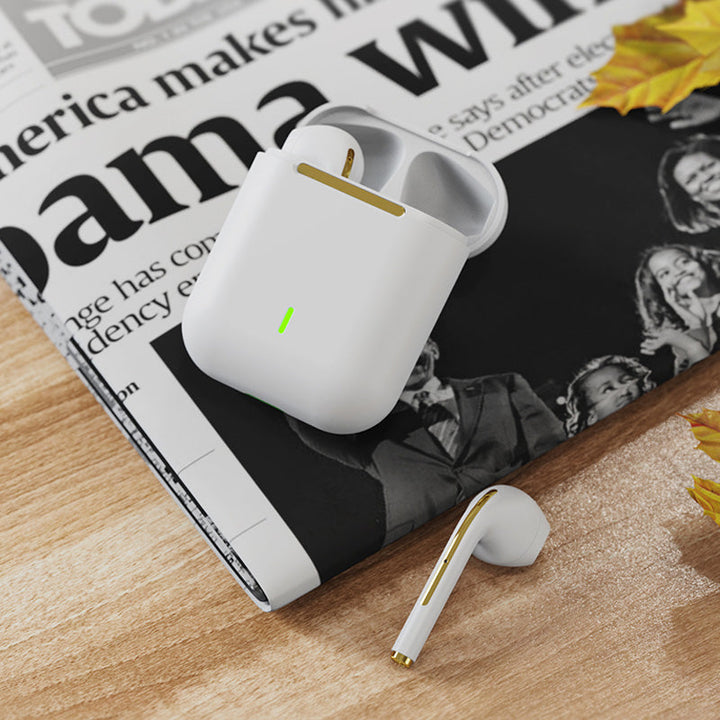 "Eleganta in-ear trådlösa Bluetooth-hörlurar i olika färger, med högkvalitativt ljud och bekväm passform för musikälskare."