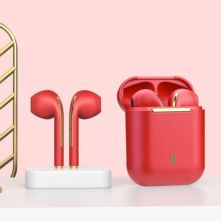 "Eleganta in-ear trådlösa Bluetooth-hörlurar i olika färger, med högkvalitativt ljud och bekväm passform för musikälskare."