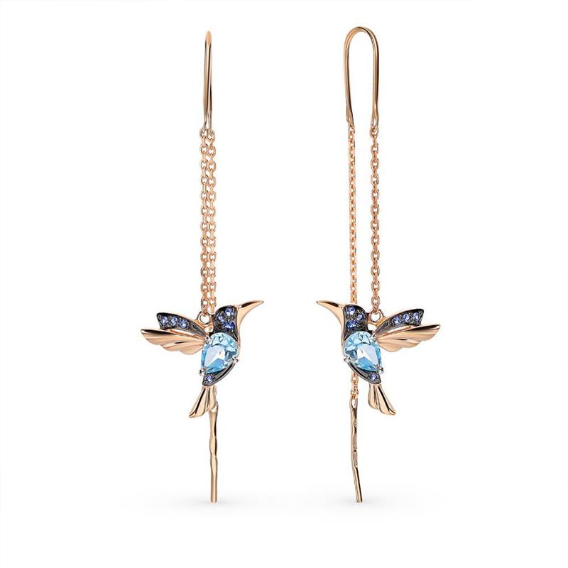 "Eleganta kolibriörhängen med blå zirkon, symbolisk design för kvinnor, lättviktiga och glänsande accessoarer."
