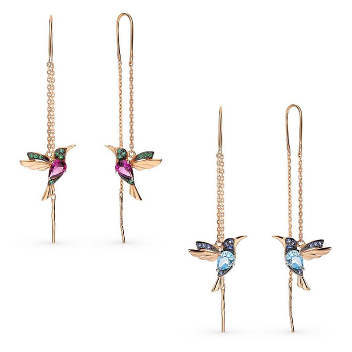 "Eleganta kolibriörhängen med blå zirkon, symbolisk design för kvinnor, lättviktiga och glänsande accessoarer."