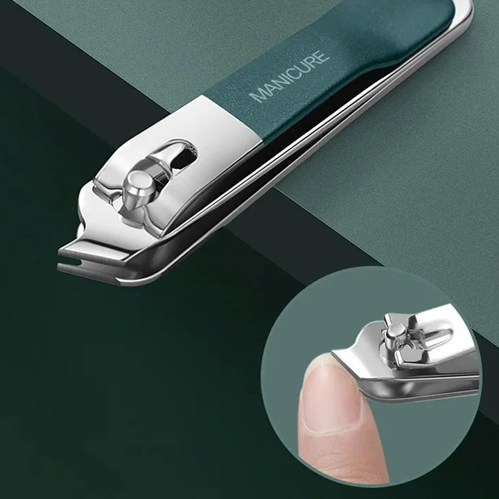 "Eleganta nagelvårdsverktyg i kolstål i PU-läderfodral för manikyr, silver med mintgröna detaljer, perfekta för alla behov."