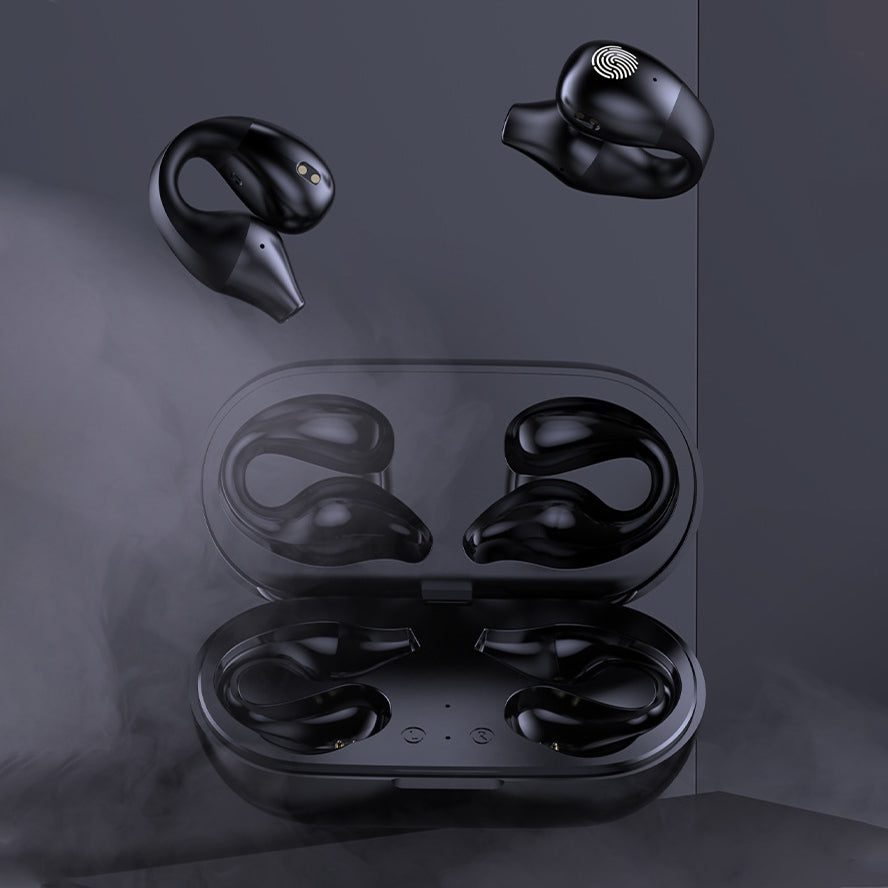 "Eleganta trådlösa Bluetooth-öronsnäckor, kompakt design, avancerad ljudteknik för klart ljud och stabil anslutning."