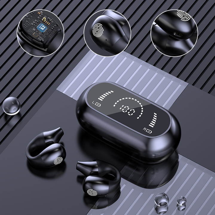 "Eleganta trådlösa Bluetooth-öronsnäckor, kompakt design, avancerad ljudteknik för klart ljud och stabil anslutning."