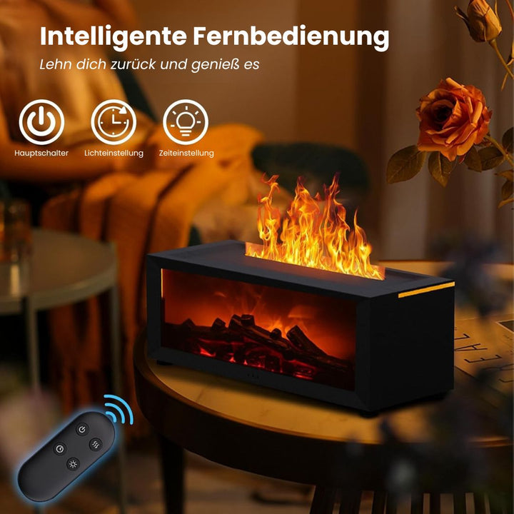 USB-driven luftfuktare & diffuser, skapar avkoppling med varm flammeeffekt & aromatiska dofter.