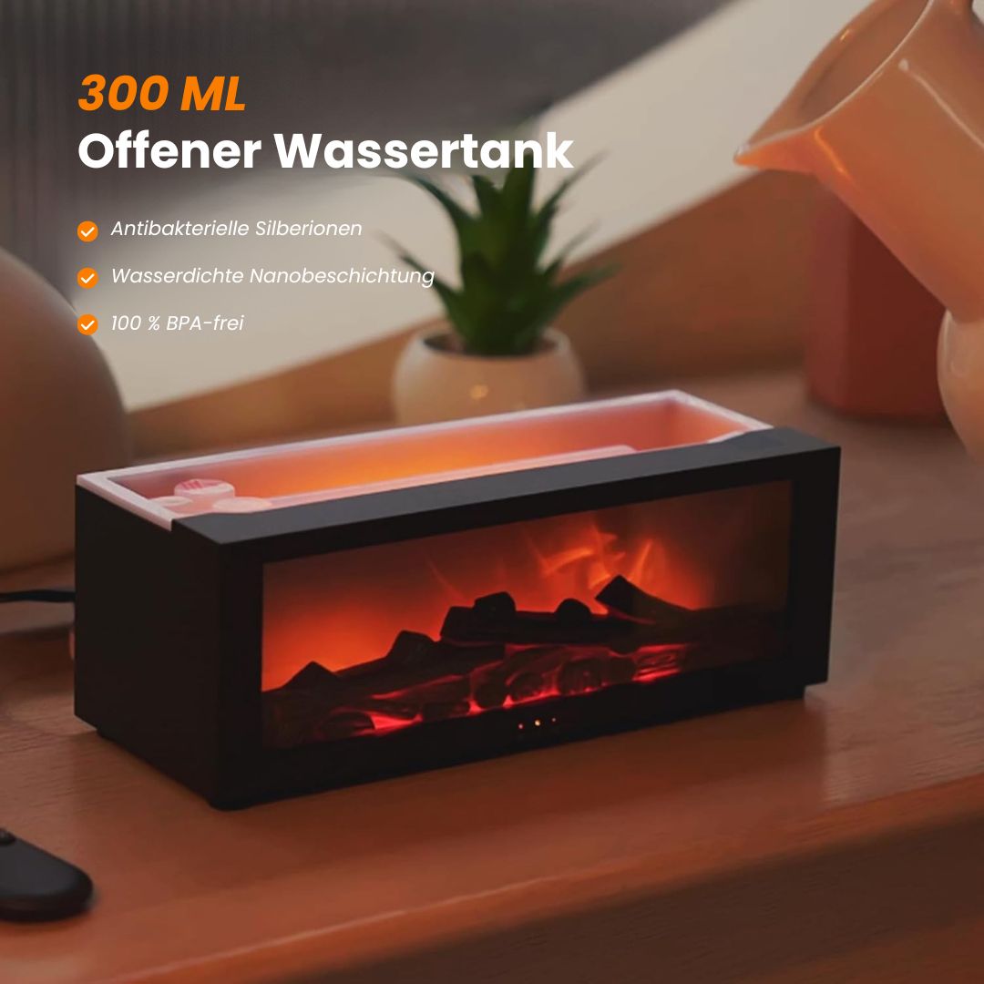 Avkopplande aromadiffuser som simulerar eldflammor. Förbättra din wellness med eteriska oljor.