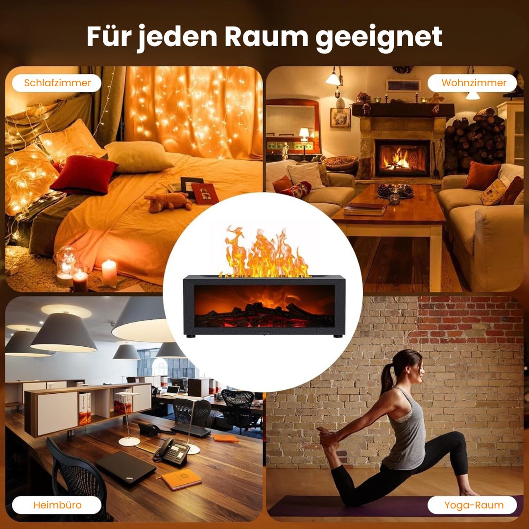 Svart aromadiffuser, elegant design med realistisk flammeeffekt. Sprider behaglig doft & fukt.