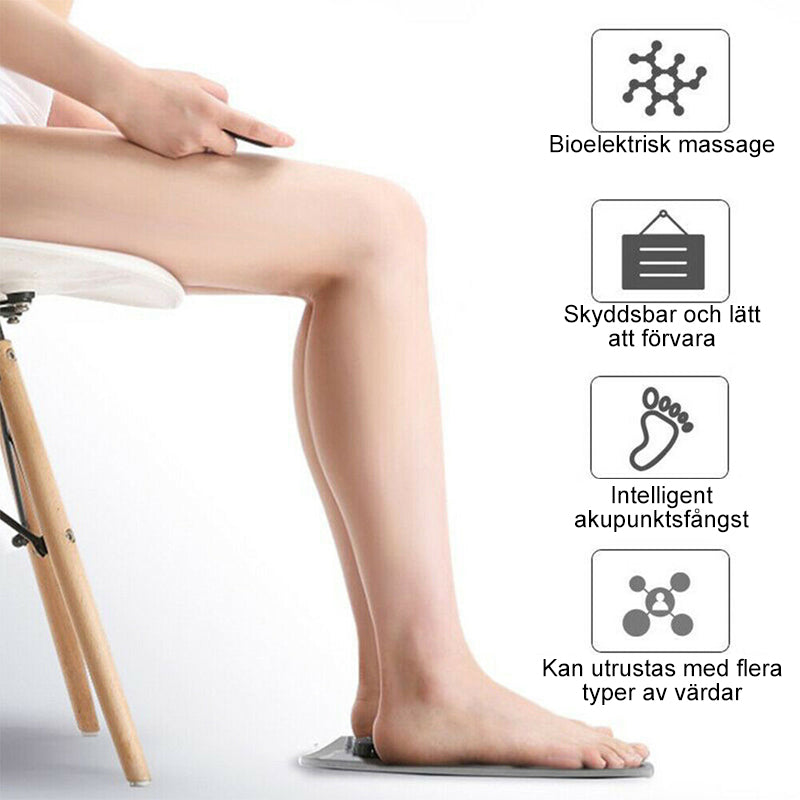 "Elektrisk EMS fotmassageapparat för smärtlindring, svart design med enkel styrning och mjuka remmar för bekväm passform."