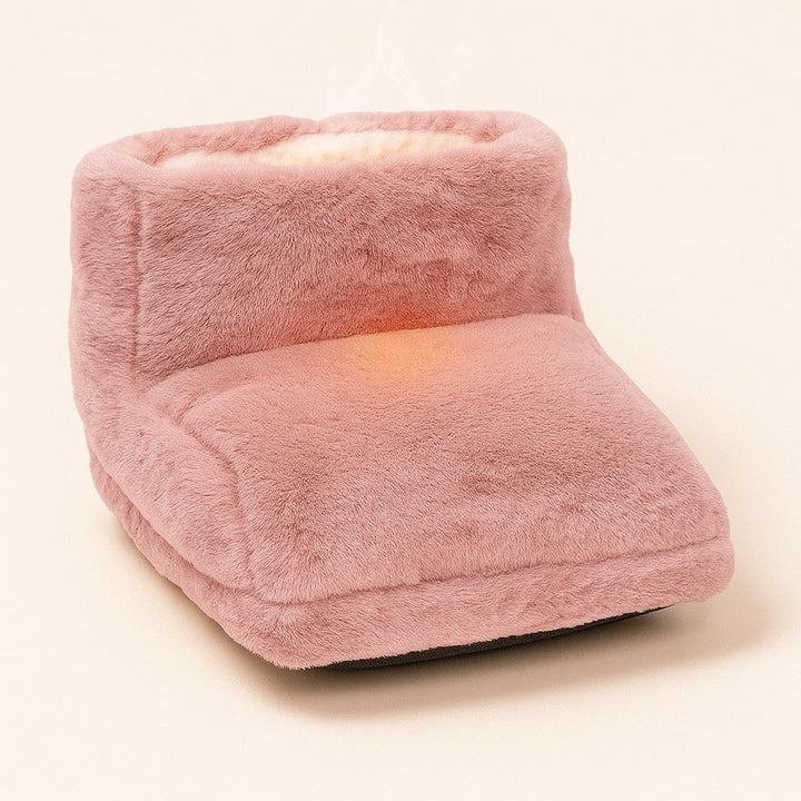 CozyFeet USB-driven fotvärmare i grå fleece för avkoppling och värme vid skrivbordet eller soffan.