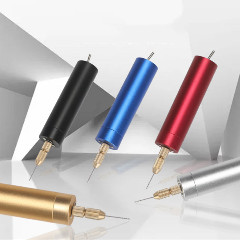 "Elektrisk handborrsats i aluminium, kompakt och elegant design, idealisk för precisionsarbete hemma och i hobbyprojekt."