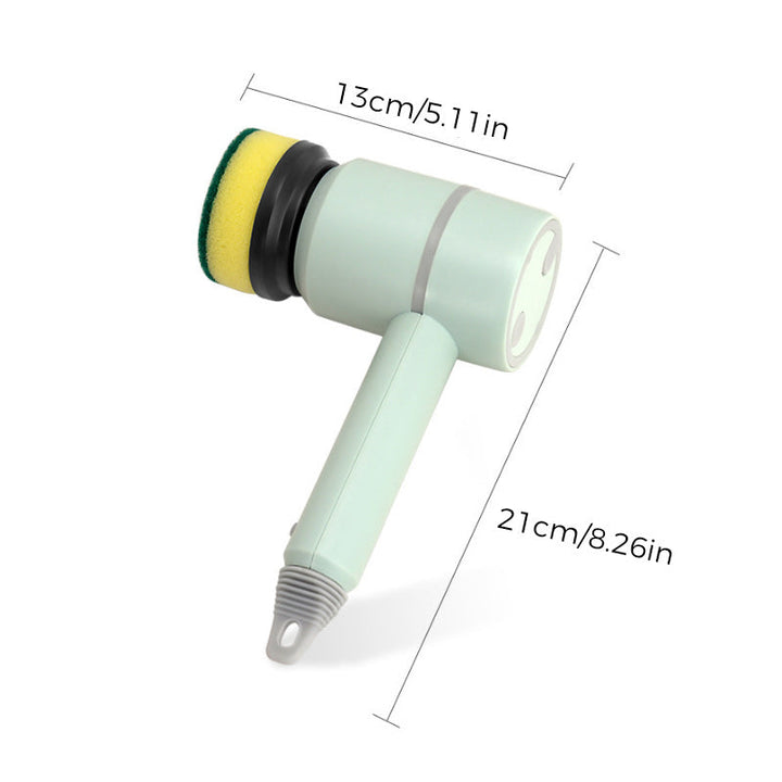 Elektrisk handhållen rengöringsborste, vit/grön/rosa, ergonomiskt grepp, roterande borsthuvud för effektiv rengöring.