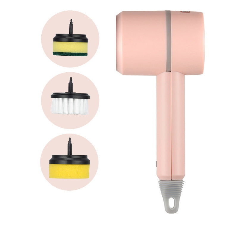 Elektrisk handhållen rengöringsborste, vit/grön/rosa, ergonomiskt grepp, roterande borsthuvud för effektiv rengöring.