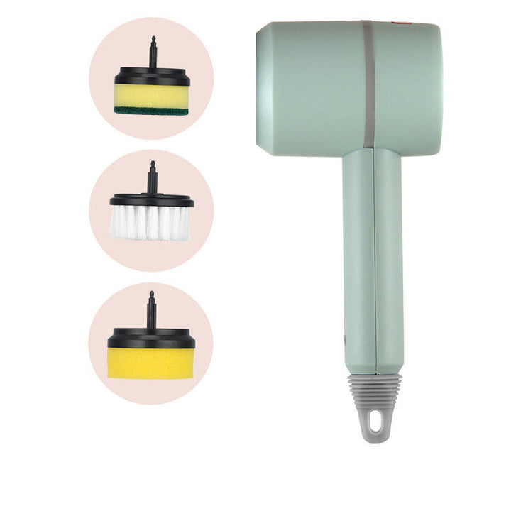 Elektrisk handhållen rengöringsborste, vit/grön/rosa, ergonomiskt grepp, roterande borsthuvud för effektiv rengöring.
