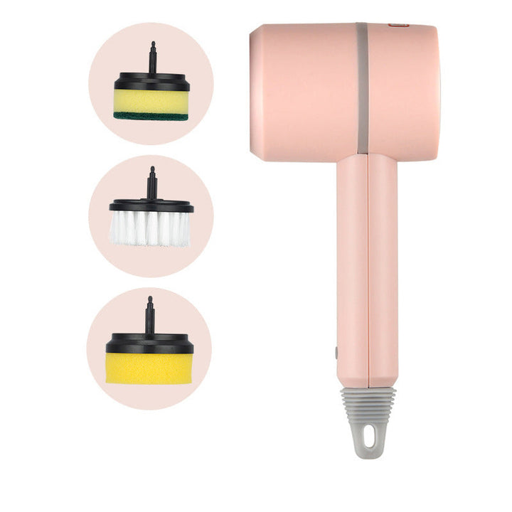 Elektrisk handhållen rengöringsborste, vit/grön/rosa, ergonomiskt grepp, roterande borsthuvud för effektiv rengöring.