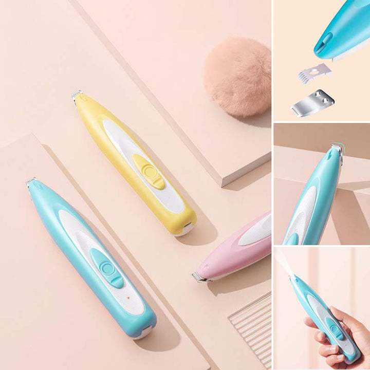 "Elektrisk hundtrimmer med LED och USB-laddning, ergonomisk design, multifunktionella skärare för precisionsgrooming."