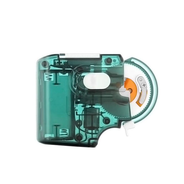 "Elektrisk krokbindningsmaskin i sjöblå, grå färg, med långt handtag och kompakt design för precisionsfiske."