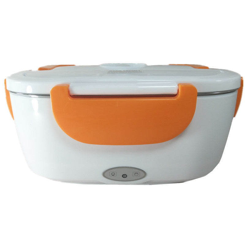 "Elektrisk matlåda i färgerna blå, grön, orange, rosa och turkos; kompakt design för snabb lunchuppvärmning."