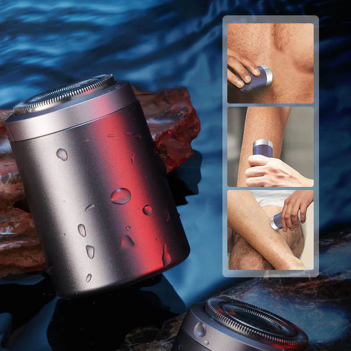 "Elektrisk minirakapparat för män, kompakt design, IPX7 vattentät med 25 blad för effektiv rakning, aluminiumlegering."