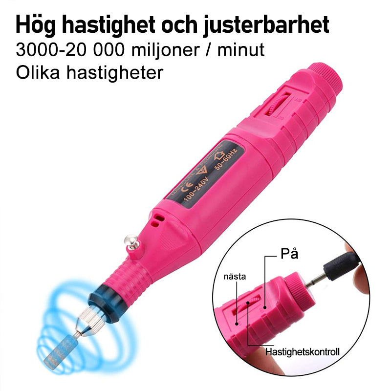 "Elektrisk nagelborr i rosa, ergonomisk design för manikyr med justerbar hastighet, idealisk för nagelvård och konst."