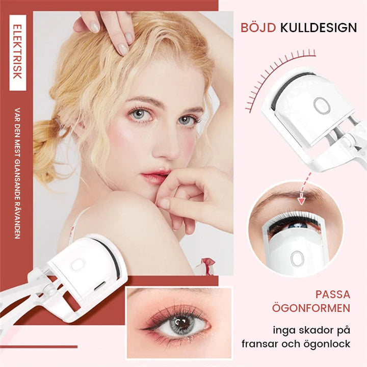 "Elektrisk ögonfransböjare i rosa med temperaturkontroll, ger perfekt böjda fransar. Idealisk för skonsam och effektiv använd