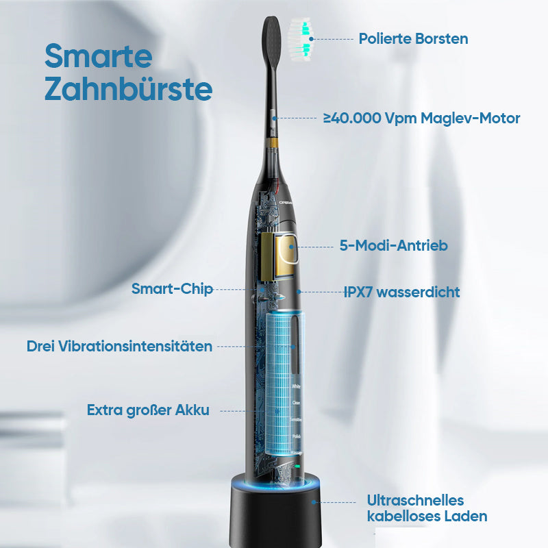 Vattentät eltandborste med lång batteritid, idealisk för daglig munvård. Ergonomisk design.